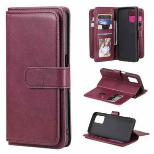 For OPPO Realme V13 5G Multifunctional Magnetic Copper Buckle Horizontal Flip Solid Color Leather Case with 10 Card Slots & Wallet & Holder & Photo Frame(Wine Red)