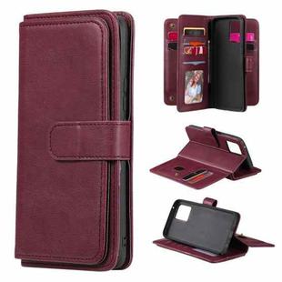 For OPPO Realme 8 Pro Multifunctional Magnetic Copper Buckle Horizontal Flip Solid Color Leather Case with 10 Card Slots & Wallet & Holder & Photo Frame(Wine Red)