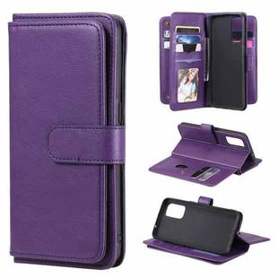 For OPPO Reno5 5G Multifunctional Magnetic Copper Buckle Horizontal Flip Solid Color Leather Case with 10 Card Slots & Wallet & Holder & Photo Frame(Purple)