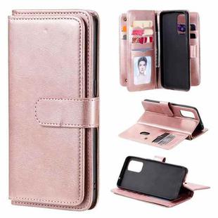 For OPPO Reno5 5G Multifunctional Magnetic Copper Buckle Horizontal Flip Solid Color Leather Case with 10 Card Slots & Wallet & Holder & Photo Frame(Rose Gold)
