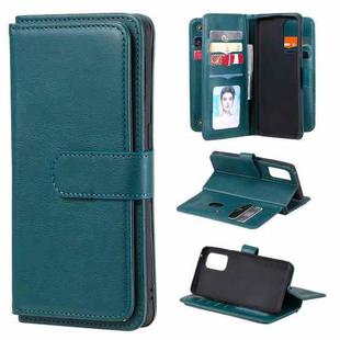 For OPPO Reno5 Pro 5G Multifunctional Magnetic Copper Buckle Horizontal Flip Solid Color Leather Case with 10 Card Slots & Wallet & Holder & Photo Frame(Dark Green)