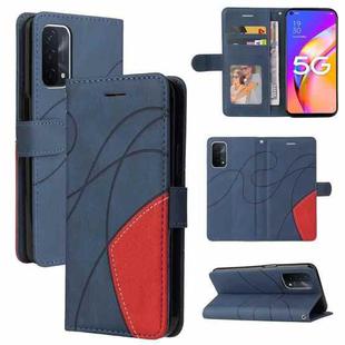 For OPPO A93 5G Dual-color Splicing Horizontal Flip PU Leather Case with Holder & Card Slots & Wallet(Blue)