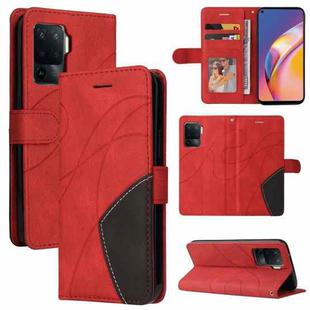 For OPPO A94 5G / 4G / F19 Pro / A95 5G Dual-color Splicing Horizontal Flip PU Leather Case with Holder & Card Slots & Wallet(Red)