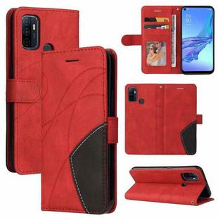 For OPPO A53 / A33 2020 / A32 / A53s Dual-color Splicing Horizontal Flip PU Leather Case with Holder & Card Slots & Wallet(Red)