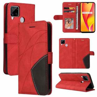 For OPPO Realme C15 Dual-color Splicing Horizontal Flip PU Leather Case with Holder & Card Slots & Wallet(Red)