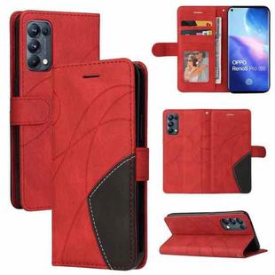 For OPPO Reno5 Pro 5G Dual-color Splicing Horizontal Flip PU Leather Case with Holder & Card Slots & Wallet(Red)