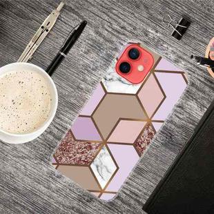 For iPhone 13 mini Abstract Marble Pattern TPU Protective Case (Rhombus Orange Purple)