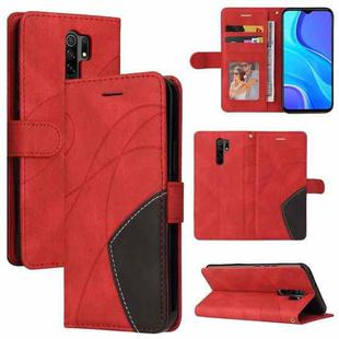 For Xiaomi Redmi 9 Dual-color Splicing Horizontal Flip PU Leather Case with Holder & Card Slots & Wallet(Red)