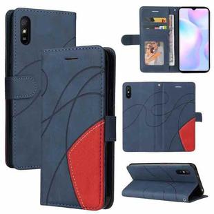 For Xiaomi Redmi 9A Dual-color Splicing Horizontal Flip PU Leather Case with Holder & Card Slots & Wallet(Blue)