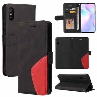 For Xiaomi Redmi 9A Dual-color Splicing Horizontal Flip PU Leather Case with Holder & Card Slots & Wallet(Black)