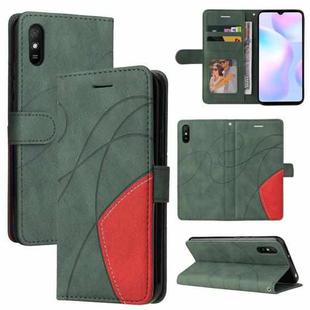 For Xiaomi Redmi 9A Dual-color Splicing Horizontal Flip PU Leather Case with Holder & Card Slots & Wallet(Green)