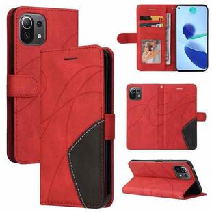 For Xiaomi Mi 11 Lite Dual-color Splicing Horizontal Flip PU Leather Case with Holder & Card Slots & Wallet(Red)