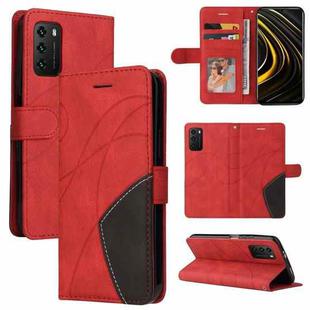 For Xiaomi Poco M3/Redmi Note 9 4G CN Version Dual-color Splicing Horizontal Flip PU Leather Case with Holder & Card Slots & Wallet(Red)
