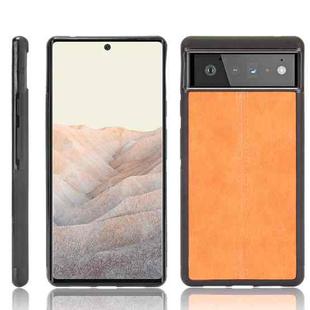 For Google Pixel 6 Pro Shockproof Sewing Cow Skin Texture PC + PU + TPU Case(Orange)