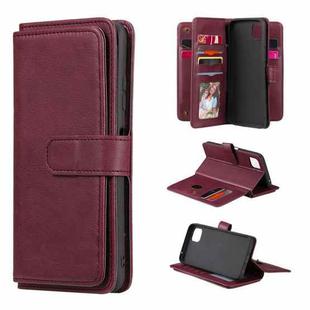 For Samsung Galaxy A22 5G Multifunctional Magnetic Copper Buckle Horizontal Flip Solid Color Leather Case with 10 Card Slots & Wallet & Holder & Photo Frame(Wine Red)
