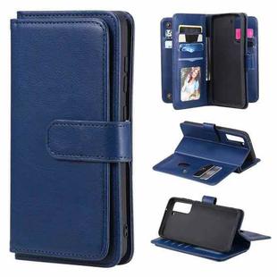 For Samsung Galaxy S21 FE Multifunctional Magnetic Copper Buckle Horizontal Flip Solid Color Leather Case with 10 Card Slots & Wallet & Holder & Photo Frame(Dark Blue)