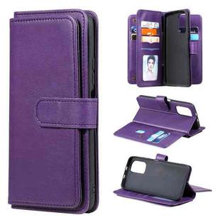 For Xiaomi Redmi K40 Multifunctional Magnetic Copper Buckle Horizontal Flip Solid Color Leather Case with 10 Card Slots & Wallet & Holder & Photo Frame(Purple)