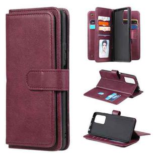 For Xiaomi Redmi Note 10 Pro Multifunctional Magnetic Copper Buckle Horizontal Flip Solid Color Leather Case with 10 Card Slots & Wallet & Holder & Photo Frame(Wine Red)