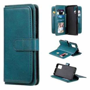 For Xiaomi Redmi Note 10 5G Multifunctional Magnetic Copper Buckle Horizontal Flip Solid Color Leather Case with 10 Card Slots & Wallet & Holder & Photo Frame(Dark Green)