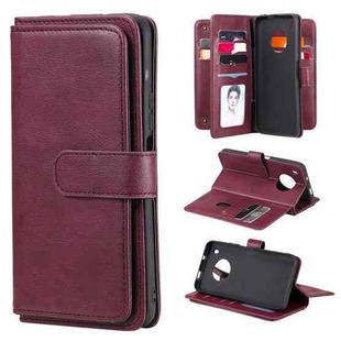 For Huawei Y9a Multifunctional Magnetic Copper Buckle Horizontal Flip Solid Color Leather Case with 10 Card Slots & Wallet & Holder & Photo Frame(Wine Red)