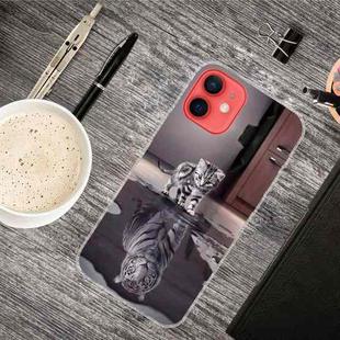 For iPhone 13 mini Painted Pattern High Transparent TPU Protective Case (Reflection Cat Tiger)