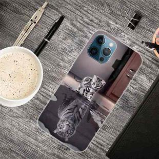For iPhone 13 Pro Painted Pattern High Transparent TPU Protective Case (Reflection Cat Tiger)