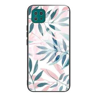 For Samsung Galaxy A22 5G Colorful Painted Glass Shockproof Protective Case(Leaves)