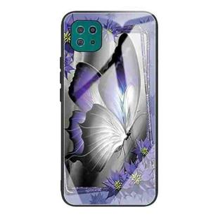 For Samsung Galaxy A22 5G Colorful Painted Glass Shockproof Protective Case(Butterfly)