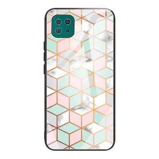 For Samsung Galaxy A22 5G Marble Tempered Glass Back Cover TPU Border Case(HCBL-15)