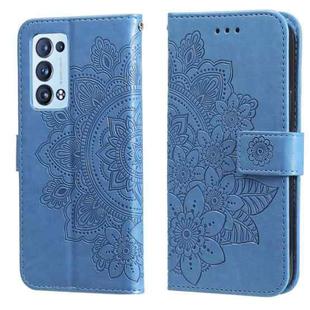 For OPPO Reno 6 Pro+ 5G 7-petal Flowers Embossing Pattern Horizontal Flip PU Leather Case with Holder & Card Slots & Wallet & Photo Frame(Blue)