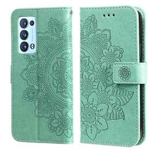 For OPPO Reno 6 Pro+ 5G 7-petal Flowers Embossing Pattern Horizontal Flip PU Leather Case with Holder & Card Slots & Wallet & Photo Frame(Green)