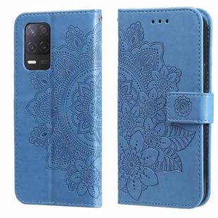 For OPPO Realme 8 5G 7-petal Flowers Embossing Pattern Horizontal Flip PU Leather Case with Holder & Card Slots & Wallet & Photo Frame(Blue)