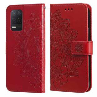 For OPPO Realme 8 5G 7-petal Flowers Embossing Pattern Horizontal Flip PU Leather Case with Holder & Card Slots & Wallet & Photo Frame(Red)