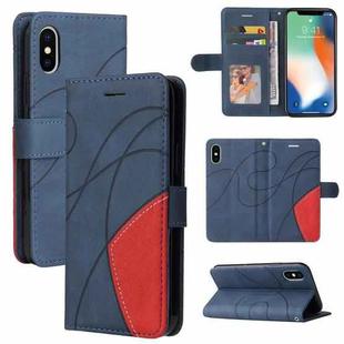 For iPhone X / XS Dual-color Splicing Horizontal Flip PU Leather Case with Holder & Card Slots & Wallet(Blue)