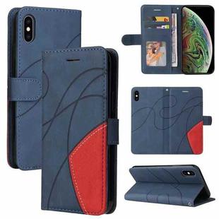 For iPhone XS Max Dual-color Splicing Horizontal Flip PU Leather Case with Holder & Card Slots & Wallet(Blue)