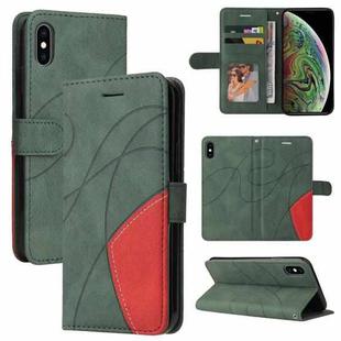 For iPhone XS Max Dual-color Splicing Horizontal Flip PU Leather Case with Holder & Card Slots & Wallet(Green)