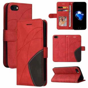 For iPhone SE 2022 / SE 2020 / 8 / 7 Dual-color Splicing Horizontal Flip PU Leather Case with Holder & Card Slots & Wallet(Red)