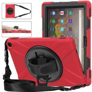 For Amazon Kindle Fire HD 10 2021 Silicone + PC Protective Case with Holder & Shoulder Strap(Red)