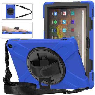 For Amazon Kindle Fire HD 10 2021 Silicone + PC Protective Case with Holder & Shoulder Strap(Blue)