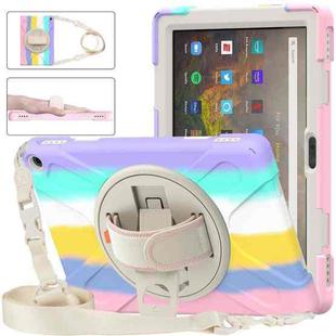 For Amazon Kindle Fire HD 10 2021 Silicone + PC Protective Case with Holder & Shoulder Strap(Colorful Pink)