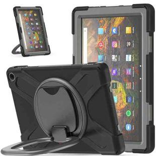 Silicone + PC Protective Case with Holder & Shoulder Strap For Amazon Kindle Fire HD 10 2021(Black+Grey)