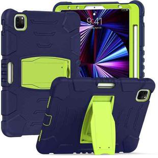 For iPad Pro 11 2022 / 2021 / 2020 / 2018 3-Layer Protection Screen Frame + PC + Silicone Shockproof Combination Tablet Case with Holder(NavyBlue+Lime)