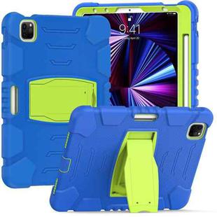 For iPad Pro 11 2022 / 2021 / 2020 / 2018 3-Layer Protection Screen Frame + PC + Silicone Shockproof Combination Tablet Case with Holder(Blue+Lime)
