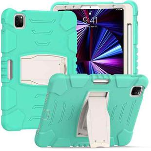 3-Layer Protection Screen Frame + PC + Silicone Shockproof Combination Tablet Case with Holder For iPad Pro 11 2021 / 2020 / 2018(Mint Green)