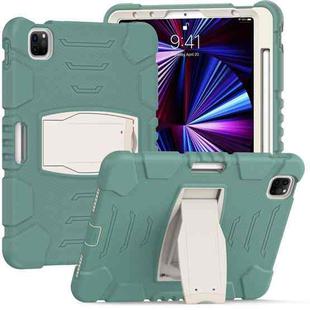 For iPad Pro 11 2022 / 2021 / 2020 / 2018 3-Layer Protection Screen Frame + PC + Silicone Shockproof Combination Tablet Case with Holder(Emerald Green)