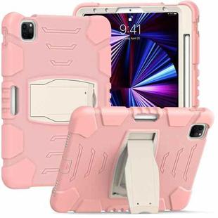 For iPad Pro 11 2022 / 2021 / 2020 / 2018 3-Layer Protection Screen Frame + PC + Silicone Shockproof Combination Tablet Case with Holder(Cherry Blossoms Pink)