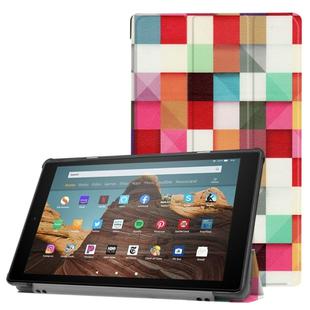 For Amazon Kindle Fire HD 10 2017 / 2019 Colored Drawing Horizontal Flip Leather Case with Three-folding Holder & Sleep / Wake-up Function(Magic Cube)