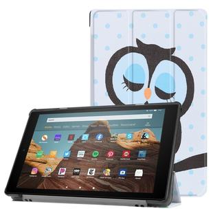 For Amazon Kindle Fire HD 10 2017 / 2019 Colored Drawing Horizontal Flip Leather Case with Three-folding Holder & Sleep / Wake-up Function(Owl)