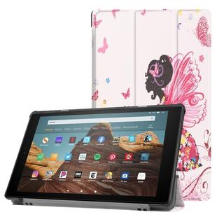 For Amazon Kindle Fire HD 10 2017 / 2019 Colored Drawing Horizontal Flip Leather Case with Three-folding Holder & Sleep / Wake-up Function(Elf Girl)