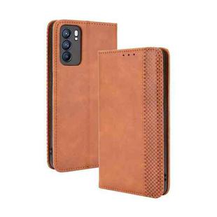 For OPPO Reno6 5G Magnetic Buckle Retro Crazy Horse Texture Horizontal Flip Leather Case with Holder & Card Slots & Photo Frame(Brown)